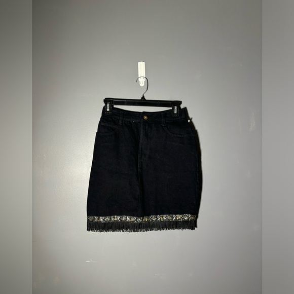 Dead-Stock Vintage Maximum Energy Denim Fringe Mini Skirt Size 26 - Picture 1 of 6